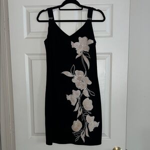 White House Black Market Black Dress with Cream Floral Design